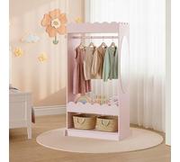 [en.casa] Armadio Guradaroba per Cameretta con Specchio Ovale Asta Appendiabiti e 2 Ripiani Vano Porta Oggetti Vestiti Scarpe a Misura di Bambini 120 x 63 x 38 cm - Rosa