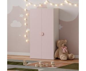 [en.casa] Armadio per Cameretta a 2 Ante con Barra Appendiabiti e Scomparto Mobile Guardaroba per Bambini con Ripiano a Misura di Bimbi 123 x 60 x 40 cm - Bianco/Rosa