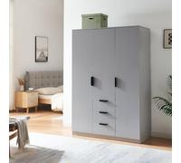[en.casa] Armadio per Guardaroba Armadio per Camera da Letto Armadio Chiuso con Ante 4 Scomparti 2 Aste Appendiabiti 3 Cassetti 176 x 120 x 52 cm Grigio
