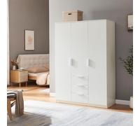 [en.casa] Armadio per Guardaroba Armadio per Camera da Letto Armadio Chiuso con Ante 4 Scomparti 2 Aste Appendiabiti 3 Cassetti 176 x 120 x 52 cm Bianco