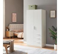 [en.casa] Armadio per Guardaroba Armadio per Camera da Letto Armadio Chiuso con Ante 4 Scomparti Asta Appendiabiti 3 Cassetti 176 x 80 x 52 cm Bianco