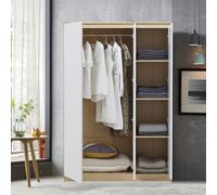 [en.casa] Armadio per Guardaroba Armadio per Camera da Letto Armadio Chiuso con Ante Bianche 4 Scomparti Laterali Asta Appendiabiti 176 x 120 x 52 cm MDF, Effetto Rovere