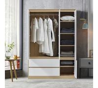 [en.casa] Armadio per Guardaroba Armadio per Camera da Letto Armadio Chiuso con Ante Bianche 6 Scomparti Laterali Asta Appendiabiti 2 Cassetti 176 x 120 x 52 cm MDF, Effetto Rovere