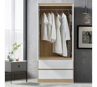 [en.casa] Armadio per Guardaroba Armadio per Camera da Letto Armadio Chiuso con Ante Bianche Scomparto con Asta Appendiabiti 2 Cassetti 176 x 80 x 52 cm MDF, Effetto Rovere