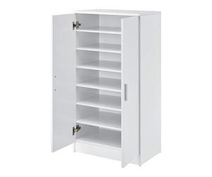[en.casa] Armadio Portascarpe con 2 Ante e 7 Scomparti Ripiani Scarpiera Chiusa per Ingresso Camera o Ripostiglio 108 x 55 x 35 cm - Bianco