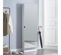 [en.casa] Armadio Portascarpe con Anta a Specchio Scarpiera Armadio Stretto con 5 Contenitori Morbidi in Tessuto Effetto Lana 160 x 48 x 20 cm - Bianco