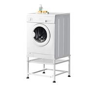 [en.casa] Base Supporto per Lavatrice e Asciugatrice Struttura Rialzata di Sostegno con Ripiano Estraibile per Bagno Lavanderia 63 x 54 x 41 cm Carico Max. 150 kg - Bianco