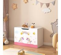 [en.casa] Baule per Giocattoli (AxLxP) 40 x 60 x 30 cm Cassapanca per Cameretta Contenitore Porta Giochi - Mobile a Misura di Bimbi - Decorazione Unicorno - Rosa/Viola