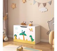 [en.casa] Baule per Giocattoli (AxLxP) 40 x 60 x 30 cm Cassapanca per Cameretta Contenitore Porta Giochi - Mobile a Misura di Bimbi - Decorazione Dinosauro - Verde/Giallo