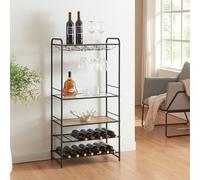 [en.casa] Cantinetta Vino Scaffale Porta Bottiglie da Vino e Calici con Piani di Appoggio Mobile Portavino Portabicchieri 120 x 61 x 33 cm Nero/Effetto Rovere