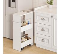 [en.casa] Carrello da Servizio Portata con 3 Ripiani Carrellino Porta Vivande Oggetti con Ruote per Cucina Bagno Lavanderia con 2 Scomparti Supporti e Maniglia 67 x 40 x 20 cm - Bianco