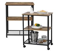 [en.casa] Carrello da Servizio Portavivande in Metallo a 3 Ripiani Carrello Porta Oggetti a 3 Livelli per Cucina Soggiorno Ufficio con Ruote Rimovibili 77x60x40 cm - Nero/Color Legno Scuro
