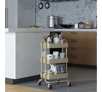 [en.casa] Carrello da Stoccaggio in Acciaio con 3 Contenitori Sovrapposti e Ruote Organizzatore Multiuso per Casa Ufficio Garage - Color Cammello