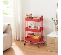 [en.casa] Carrello da Stoccaggio in Acciaio con 3 Contenitori Sovrapposti e Ruote Organizzatore Multiuso per Casa Ufficio Garage - Rosso
