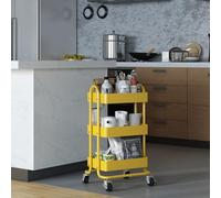 [en.casa] Carrello da Stoccaggio in Acciaio con 3 Contenitori Sovrapposti e Ruote Organizzatore Multiuso per Casa Ufficio Garage - Giallo