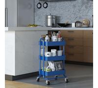 [en.casa] Carrello da Stoccaggio in Acciaio con 3 Contenitori Sovrapposti e Ruote Organizzatore Multiuso per Casa Ufficio Garage - Blu
