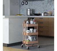 [en.casa] Carrello da Stoccaggio in Acciaio con 3 Contenitori Sovrapposti e Ruote Organizzatore Multiuso per Casa Ufficio Garage - Marrone Chiaro