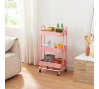 [en.casa] Carrello da Stoccaggio in Acciaio con 3 Contenitori Sovrapposti e Ruote Organizzatore Multiuso per Casa Ufficio Garage - Rosa