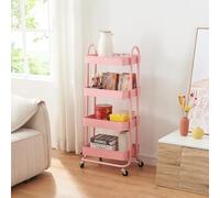 [en.casa] Carrello da Stoccaggio in Acciaio con 4 Contenitori Sovrapposti e Ruote Organizzatore Multiuso per Casa Ufficio Garage - Rosa