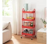 [en.casa] Carrello da Stoccaggio in Acciaio con 4 Contenitori Sovrapposti e Ruote Organizzatore Multiuso per Casa Ufficio Garage - Rosso