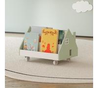 [en.casa] Carrello Porta Libri per Bambini Design a Casetta Libreria con Rotelle per Cameretta Scaffale Basso per Libri Quaderni 50x33x34 cm Menta Verde/Bianco