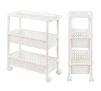 [en.casa] Carrello Portaoggetti Salvaspazio a 2 Ripiani con Ceste e Piano di Appoggio Scaffale Stretto con Ruote 77 x 22 x 48 cm per Cucina Bagno Lavanderia - Bianco
