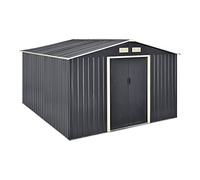 [en.casa] Casetta da Giardino con Doppia Porta Scorrevole Box Capanno Porta Attrezzi Ripostiglio da Esterno in Lamiera con Telaio in Metallo Tetto Inclinato 277x319x192 cm - Grigio Scuro