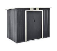 [en.casa] Casetta da Giardino con Doppia Porta Scorrevole Box Capanno Porta Attrezzi Ripostiglio da Esterno in Lamiera con Telaio in Metallo Tetto Inclinato 213x130x173 cm - Grigio Scuro