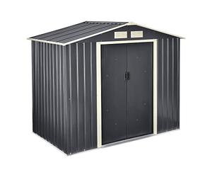 [en.casa] Casetta da Giardino con Doppia Porta Scorrevole Box Capanno Porta Attrezzi Ripostiglio da Esterno in Lamiera con Telaio in Metallo Tetto Inclinato 213x127x185 cm - Grigio Scuro