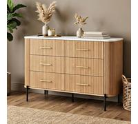 [en.casa] Cassettiera Comò con Piano in Effetto Marmo Bianco 120x42x78 cm | Mobile Contenitore per Soggiorno Camera da Letto, Credenza a 6 Cassetti in Effetto Rovere Design Scanalato