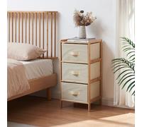 [en.casa] Cassettiera con 3 Cassetti in Tessuto non Tessuto per Camera da Letto Mobile Contenitore Comò Organizzatore in Bambù Guardaroba Bagno 79 x 37 x 35 cm - Naturale/Beige