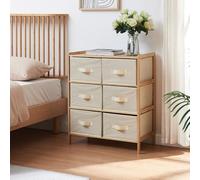[en.casa] Cassettiera con 6 Cassetti in Tessuto non Tessuto per Camera da Letto Mobile Contenitore Comò Organizzatore in Bambù Guardaroba Bagno 79 x 66 x 35 cm - Naturale/Beige