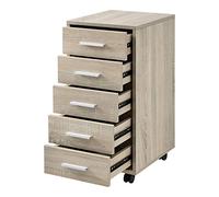 [en.casa] Cassettiera con Ruote per Archiviazione Mobile da Ufficio con 5 Cassetti Schedario per Studio Comodino con Rotelle Tavolino Laterale 63 x 33 x 38 cm - Effetto Rovere Sonoma