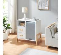 [en.casa] Cassettiera con Scomparto Aperto Chiuso da Anta a Serrandina e Ripiano Comodino a 2 Cassetti Armadietto 66x60x40 cm per Soggiorno Camera da Letto - Bianco/Grigio