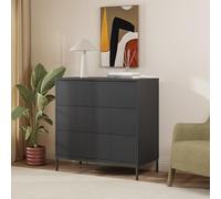 [en.casa] Comò a 3 Cassetti per Camera da Letto Cassettiera Mobile Contenitore Multiuso di Archiviazione con Frontali Decorativi per Soggiorno Corridoio 80 x 80 x 40 cm - Nero