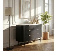 [en.casa] Comò a 6 Cassetti Cassettiera con Piano Ovale e Pannelli Decorativi per Camera da Letto Soggiorno Mobile Contenitore da Ingresso 120 x 40 x 81 cm - Nero/Effetto Marmo Bianco