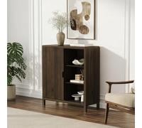 [en.casa] Comò ad Anta e 3 Scomparti Aperti Credenza Bassa con Ripiani 2 Vani Chiusi Mobile Contenitore Madia per Soggiorno Sala Ingresso 82 x 75 x 30 cm - Effetto Noce