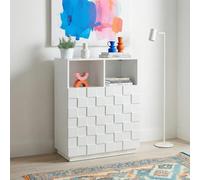 [en.casa] Comò Alto con 2 Ante Decorative 3D Credenza Mobile Contenitore con 2 Ripiani Aperti e 4 Vani Chiusi Armadio per Soggiorno Sala da Pranzo Ingresso 86 x 64 x 36 cm - Bianco