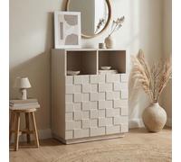 [en.casa] Comò Alto con 2 Ante Decorative 3D Credenza Mobile Contenitore con 2 Ripiani Aperti e 4 Vani Chiusi Armadio per Soggiorno Sala da Pranzo Ingresso 86 x 64 x 36 cm - Beige