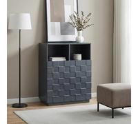 [en.casa] Comò Alto con 2 Ante Decorative 3D Credenza Mobile Contenitore con 2 Ripiani Aperti e 4 Vani Chiusi Armadio per Soggiorno Sala da Pranzo Ingresso 86 x 64 x 36 cm - Grigio Scuro