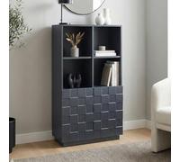 [en.casa] Comò Alto con 2 Ante Decorative 3D Credenza Mobile Contenitore con 4 Ripiani Aperti e 4 Vani Chiusi Armadio per Soggiorno Sala da Pranzo Ingresso 118 x 64 x 30 cm - Grigio Scuro