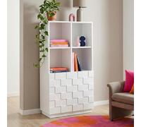 [en.casa] Comò Alto con 2 Ante Decorative 3D Credenza Mobile Contenitore con 4 Ripiani Aperti e 4 Vani Chiusi Armadio per Soggiorno Sala da Pranzo Ingresso 118 x 64 x 30 cm - Bianco