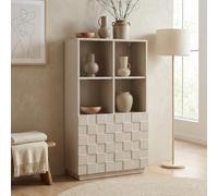 [en.casa] Comò Alto con 2 Ante Decorative 3D Credenza Mobile Contenitore con 4 Ripiani Aperti e 4 Vani Chiusi Armadio per Soggiorno Sala da Pranzo Ingresso 118 x 64 x 30 cm - Beige