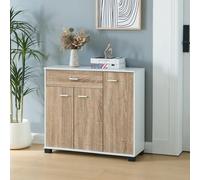 [en.casa] Comò Armadio Basso Madia con Cassetto e Ante Armadietto Stretto Multiuso Mobile Portascarpe 72 x 80 x 28 cm - Bianco/Effetto Rovere