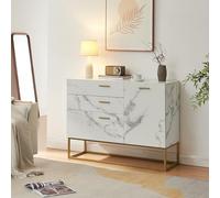 [en.casa] Comò con Anta e 3 Cassetti Armadio Basso Mobile Contenitore per Soggiorno Ingresso con Telaio in Metallo 75 x 100 x 35 cm Dorato/Effetto Marmo Bianco