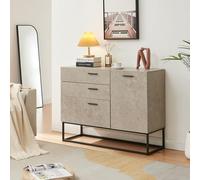 [en.casa] Comò con Anta e 3 Cassetti Armadio Basso Mobile Contenitore per Soggiorno Ingresso con Telaio in Metallo 75 x 100 x 35 cm Nero/Effetto Cemento Chiaro