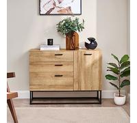 [en.casa] Comò con Anta e 3 Cassetti Armadio Basso Mobile Contenitore per Soggiorno Ingresso con Telaio in Metallo 75 x 100 x 35 cm Nero/Effetto Rovere