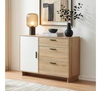 [en.casa] Comò con Ante e Cassetti Credenza con Vani Chiusi Mobile Cassettiera Multiuso per Camera da Letto Soggiorno Ingresso 100x35x72 cm Effetto Rovere Sonoma/Bianco