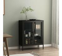 [en.casa] Comò in Acciaio con 2 Ante in Vetro Temperato Credenza per Soggiorno 101,5 x 80 x 40 cm Armadietto a Vetrata con 3 Scomparti - Nero