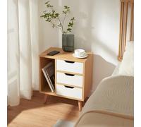 [en.casa] Comodino a 3 Cassetti e Scomparto Aperto Tavolino Basso Laterale Mobiletto Contenitore per Camera da Letto Soggiorno Ingresso 55 x 48 x 30 cm - Effetto Rovere/Bianco